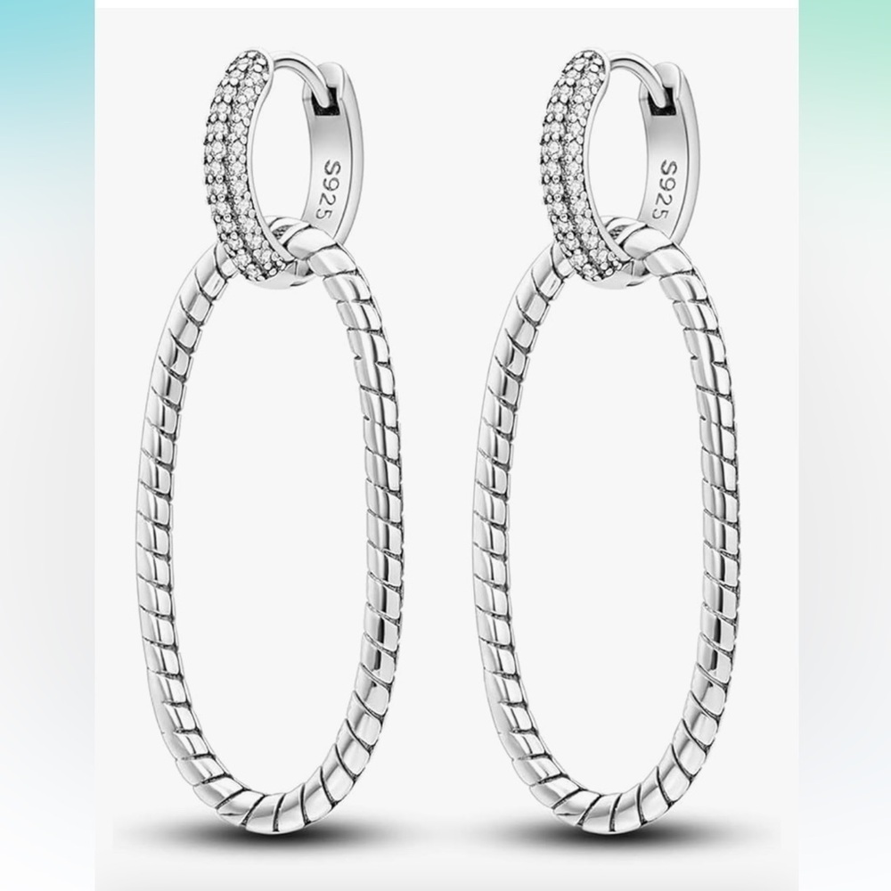 Sterling Silver 925 huggie oblong designer style Hoop Earrings